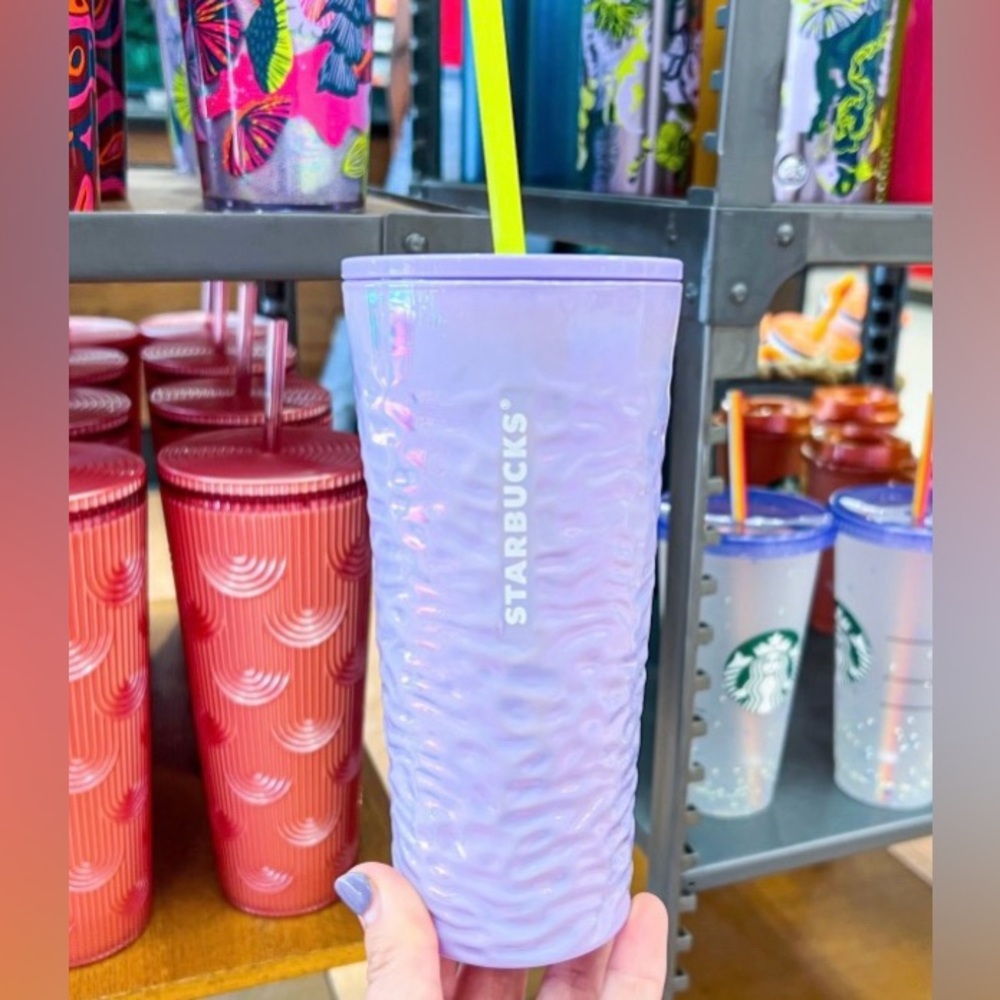 Starbucks Purple Ripple Glass Cup Textured Lilac Tumbler 18oz Limited New 2023